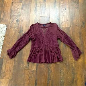 AEO Maroon, Lace Swing Top